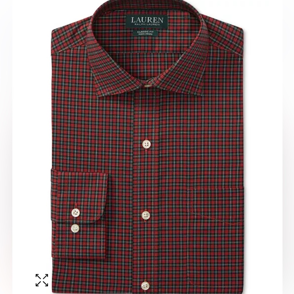 Ralph Lauren Red/Green Plaid Button Down Dress Shirt-Size 17, 34/35